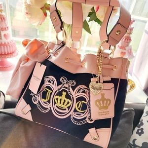 Juicy Couture Daydreamer Tote Bag Purse NEW Pink Black Bow Ribbon Lovers…